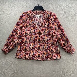 Evereve Top Blouse Women’s Size S Aztec Southwestern Boho Smocked Neck Popover